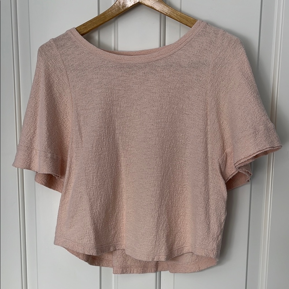 Madewell Pink Angel Sleeve Crop Shirt